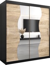 InspireMe - Kledingkast met 2 schuifdeuren, Modern-stijl, Kledingkast met planken (BxHxD): 180x200x62 - MARDUK 180 Zwart Mat + Sonoma Eik