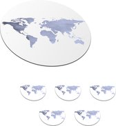 Onderzetters voor glazen - Rond - Wereldkaart - Zilver - Wit - 10x10 cm - Glasonderzetters - 6 stuks