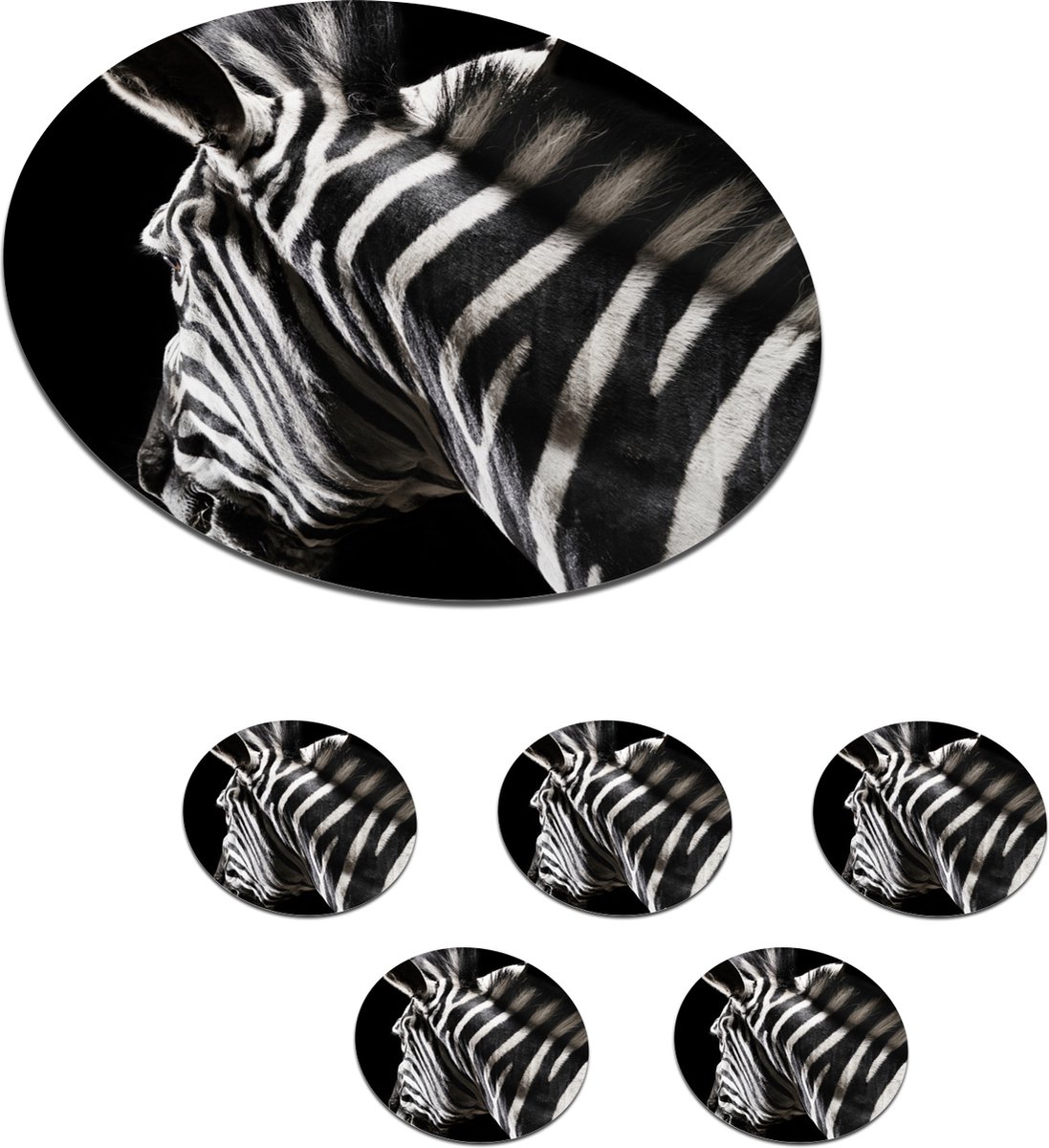 Onderzetters voor glazen - Rond - Zebra - Dier - Wit - 10x10 cm - Glasonderzetters - 6 stuks