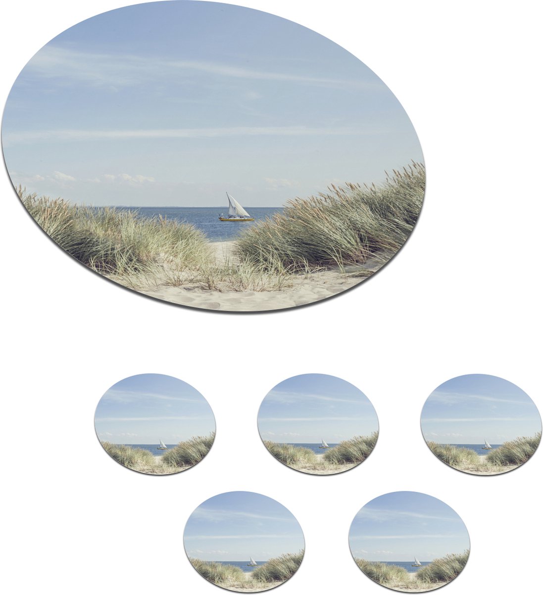 Onderzetters voor glazen - Rond - Boot - Zee - Strand - 10x10 cm - Glasonderzetters - 6 stuks