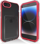 Transparant hoesje geschikt voor iPhone SE 2022 / SE 2020 / 8 / 7 hoesje - Roze hoesje met pashouder hoesje bumper - Doorzichtig case hoesje met shockproof bumpers