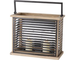 Lantaarn zwart metaal / hout . 36x18x30cm/ Boltze