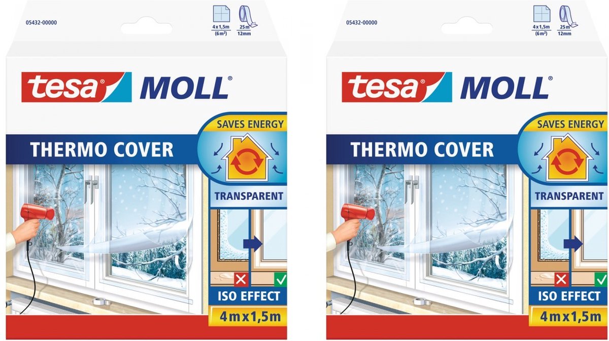 Tesa tesamoll thermo cover - raamisolatie folie - vermindert condens - bespaart energie - 4 x 1,5 meter - 2 stuks