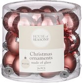 House of Seasons 24 boules de Noël roses en verre D 2,5 cm