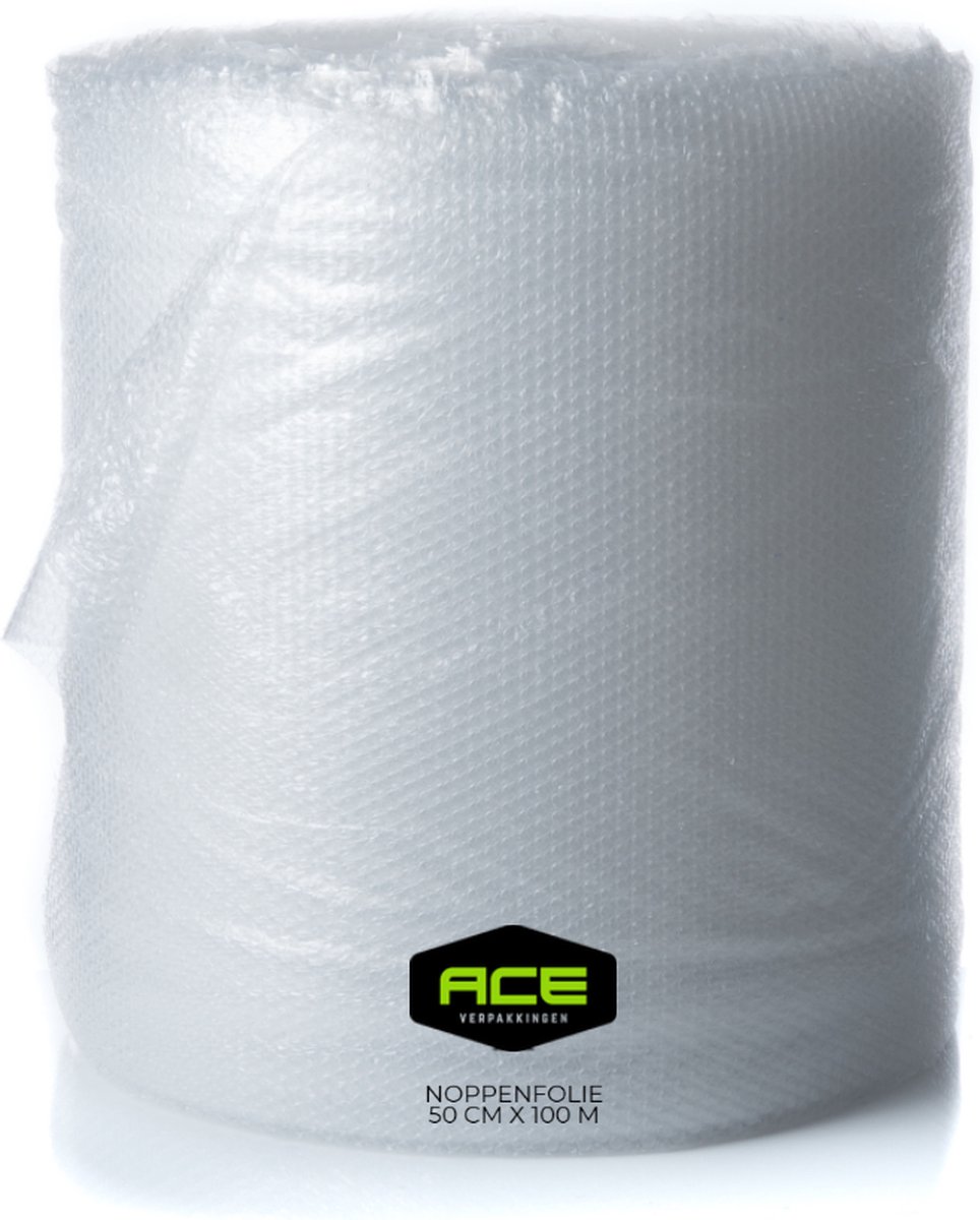 Ace Verpakkingen - Noppenfolie - 1 stuk - 50cm x 100m - Bubbeltjesplastic - Bubbel folie - Perfect voor inpakken, verhuizen en opslag - Extra grote rol - Ace Verpakkingen
