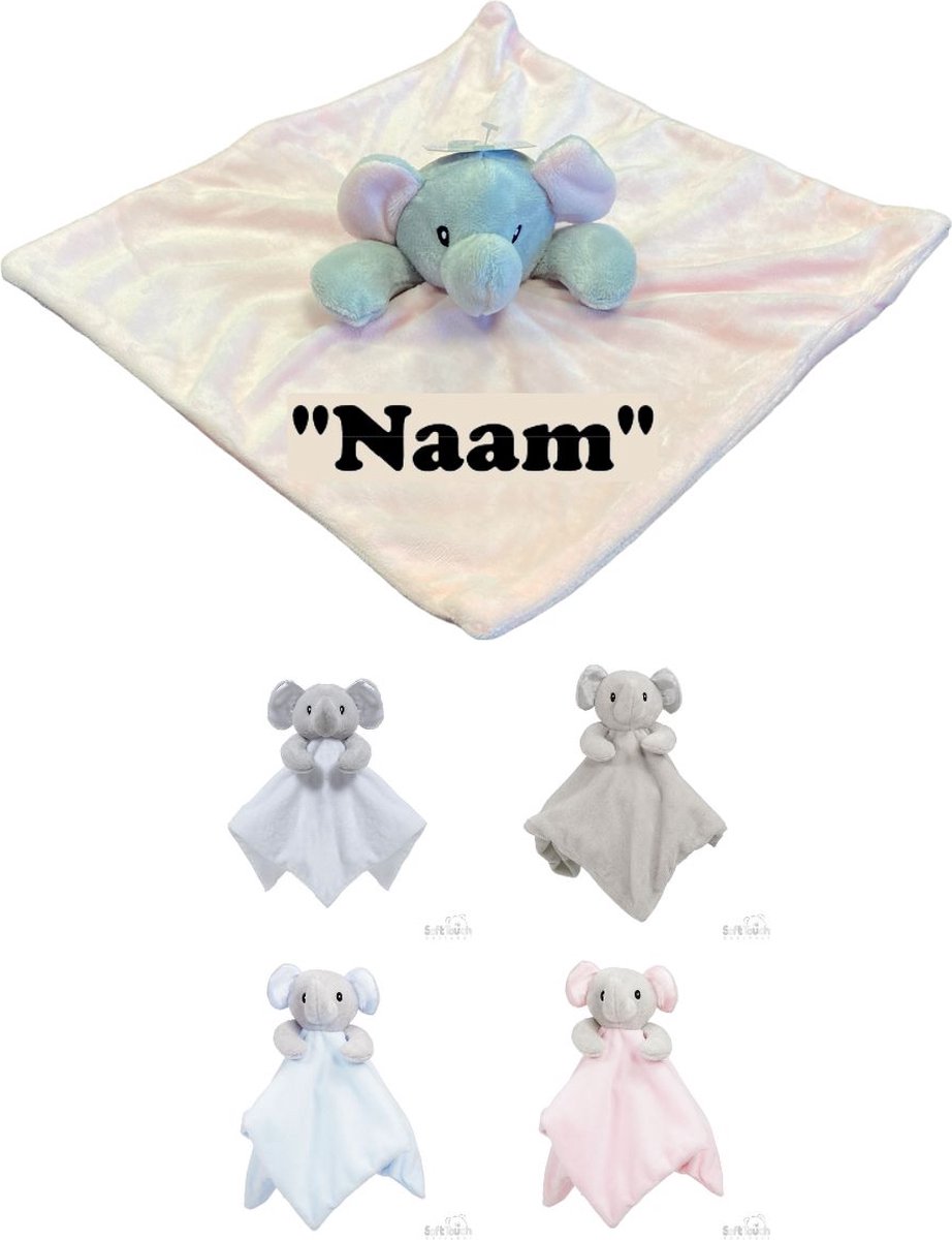 Soft Touch Knuffeldoekje Olifant Met Naam-persoonlijk kraamcadeau 36 x 36 Cm BC36 Kleur: Roze