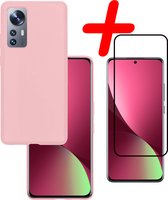 Hoes Geschikt voor Xiaomi 12 Pro Hoesje Siliconen Back Cover Case Met Screenprotector - Hoesje Geschikt voor Xiaomi 12 Pro Hoes Cover Hoesje - Roze
