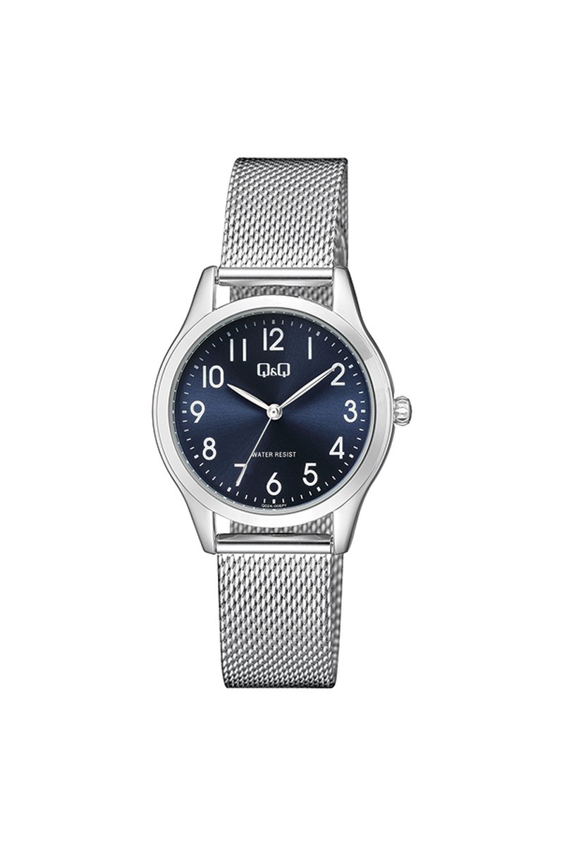QQ-Horloge-Dames-Analoog-zilver kleurig-blauwe wijzerplaat-milanese band-32MM