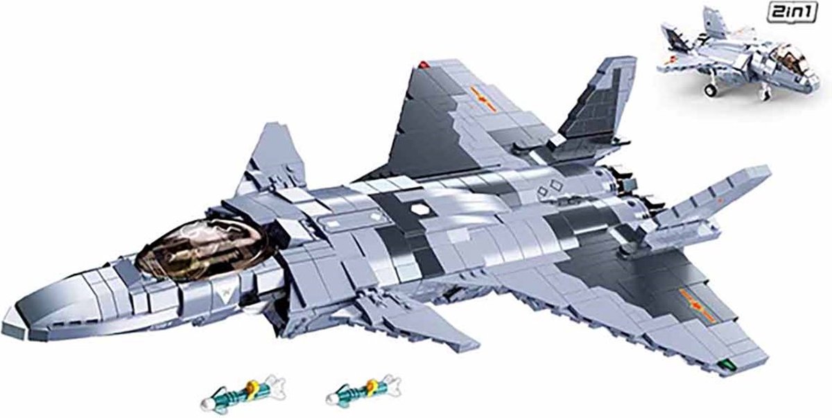 Sluban ModelBricks J-20 Fighter Mighty Dragon bouwspeelgoed vanaf 10 jaar – constructiespeelgoed modelbouw – bouwdoos met 926 bouwstenen – M38-B0931 — afbeelding 4
