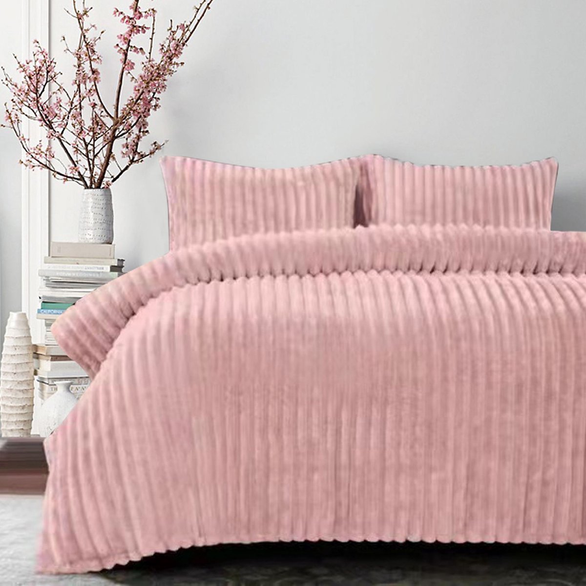 Teddy rib fleece dekbedovertrek - roze - Lits-jumeaux