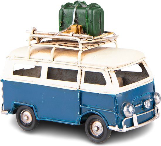 Clayre & Eef Decoratie Miniatuur Bus 11x5x9 cm Blauw Ijzer Decoratie Model