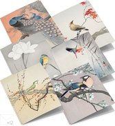 Wenskaarten set Vogelprenten - 12 dubbele kaarten met enveloppen - zonder boodschap