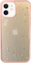 Smartphonica iPhone 12/12 Pro TPU hoesje doorzichtig met glitters - Roze / Back Cover geschikt voor Apple iPhone 12;Apple iPhone 12 Pro Max