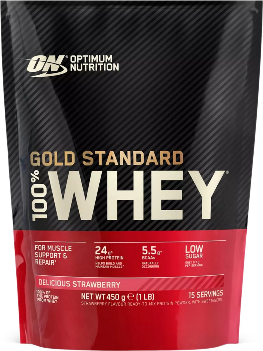 Goedkoopste Optimum Nutrition Gold Standard 100 Whey Protein - Delicious Strawberry - Proteine Poeder - Eiwitshake - 465 gram (15 servings