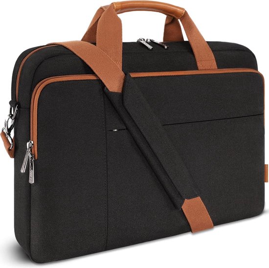 Taygeer laptoptas 15,6 inch, schoudertas aktetas schoudertas heren premium waterdichte zakelijke werktas messenger bag voor reizen docent universiteit werk - zwart