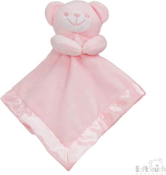 Soft Touch Knuffeldoekje Beertje Met Naam-persoonlijk kraamcadeau 38 x 38 Cm BC21 Kleur: Roze van Soft Touch — afbeelding 2