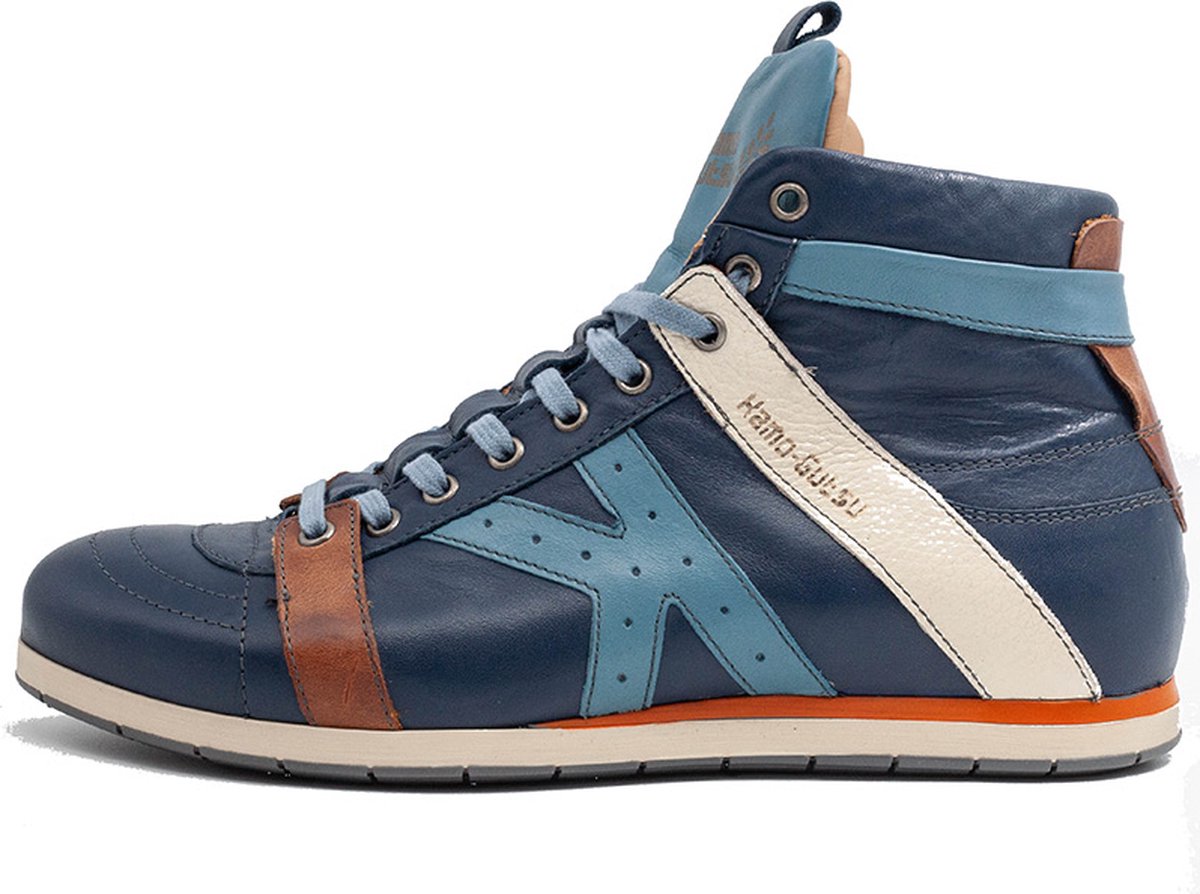 Kamo Gutsu - Hoge Sneaker mt 44 - Denim Blue - Retro Sneakers - Handgemaakt in Italië - Topkwaliteit Leer