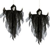 2x stuks horror hangdecoratie spook/geest pop zwart 75 cm - Halloween decoratie poppen