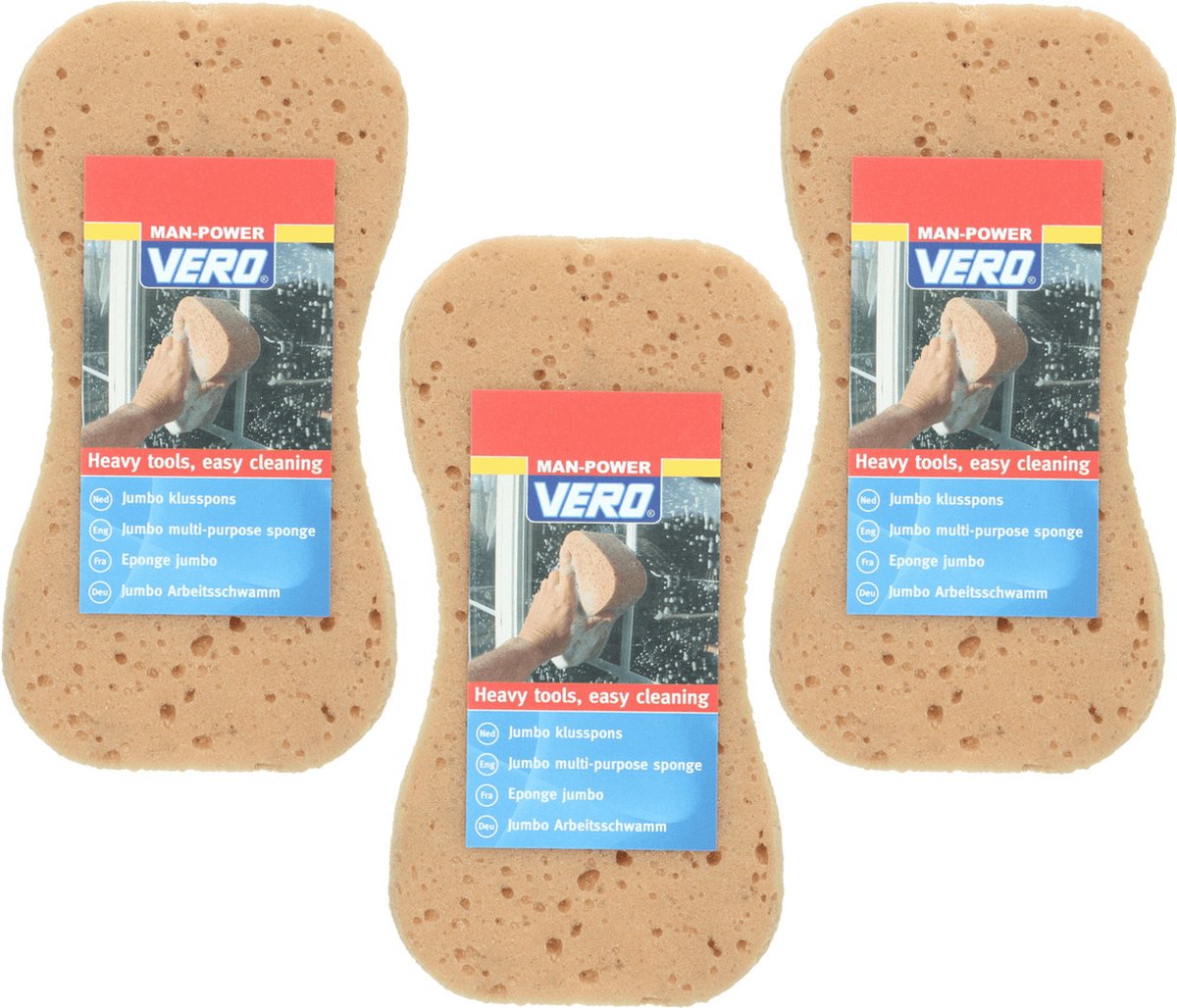 Goedkoopste Vero grote schoonmaakspons / viscose autospons - 3x stuks - 22 x11 cm - schoonmaakartikelen / auto wassen