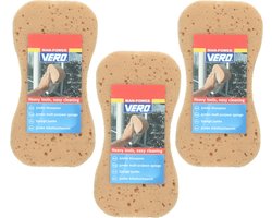 Vero grote schoonmaakspons / viscose autospons - 3x stuks - 22 x11 cm - schoonmaakartikelen / auto wassen