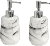 Berilo - 2x Pompes à savon/distributeur céramique aspect marbre 8 x 17 cm
