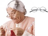 Widmann - Ensemble de costume de carnaval de grand-mère Sarah perruque et lunettes - poupée des années 50
