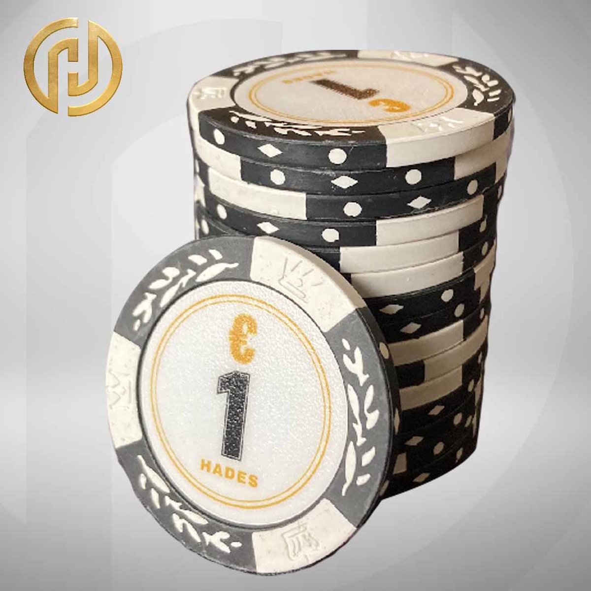 Mec Hades Cashgame Classic Poker Chips €1 wit (25 stuks) pokerchips pokerfiches poker fiches clay chips pokerspel pokerset poker set