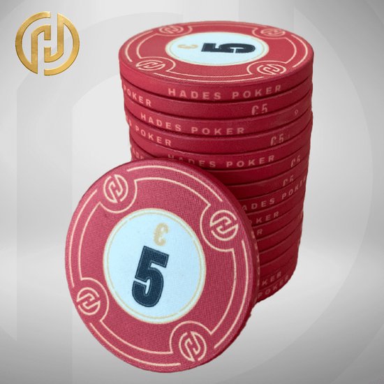 Hades Cashgame Deluxe Poker Chips €5, rood (25 stuks) pokerchips
