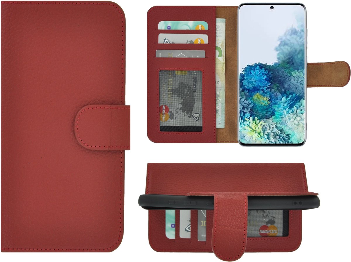 MoDo hoesje Geschikt voor Samsung Galaxy S20 Plus - Echt Leer Book Case - Rood