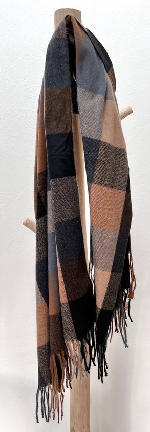 Lundholm Sjaal heren xl geblokt - hoogwaardige kwaliteit met wol - sjaal bruin zwart blauw geruit - mannen cadeautjes tip | Scandinavisch design - Sylt serie
