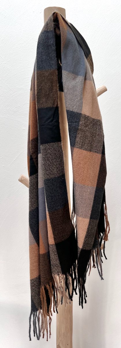 Lundholm Sjaal heren winter xl geblokt - hoogwaardige kwaliteit met wol - sjaal bruin zwart blauw geruit - mannen cadeautjes tip | Scandinavisch design - Sylt serie
