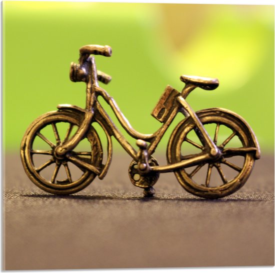 WallClassics - Acrylglas - Miniatuurbeeld van Gouden Fiets - 50x50 cm Foto op Acrylglas (Wanddecoratie op Acrylaat)