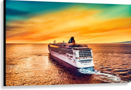 WallClassics - Canvas  - Groot Cruiseschip op Water met Felle Lucht - 120x80 cm Foto op Canvas Schilderij (Wanddecoratie op Canvas)