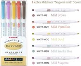 Zebra Mildliner Double Sided Tekstmarker - Fine & Bold - Mild Deep & Warm Colors - Set van 5 + een Bag