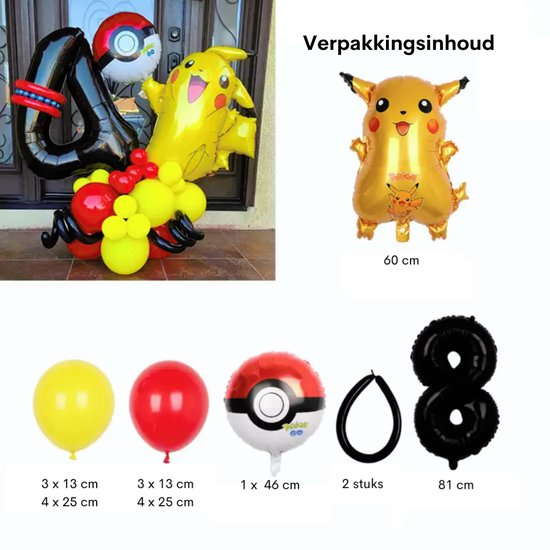 Pokemon Ballonnen Pakket - Pokemon & Pikachu Heliumballonnen - Verjaardag Versiering - Leeftijdballon 8 jaar - Kinderfeestje - Kinderverjaardag Themafeest - Helium / Folieballon - XL Pikachu Ballon - 19 stuks - Feestpakket Pikachu / Pokémon