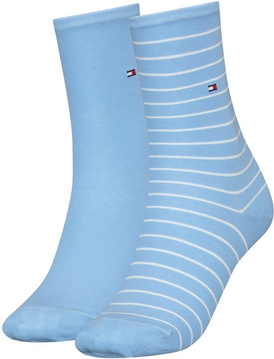 Tommy Hilfiger Sock Small Stripe (2-pack) - dames sokken - lichtblauw - wit  gestreept... | bol.com