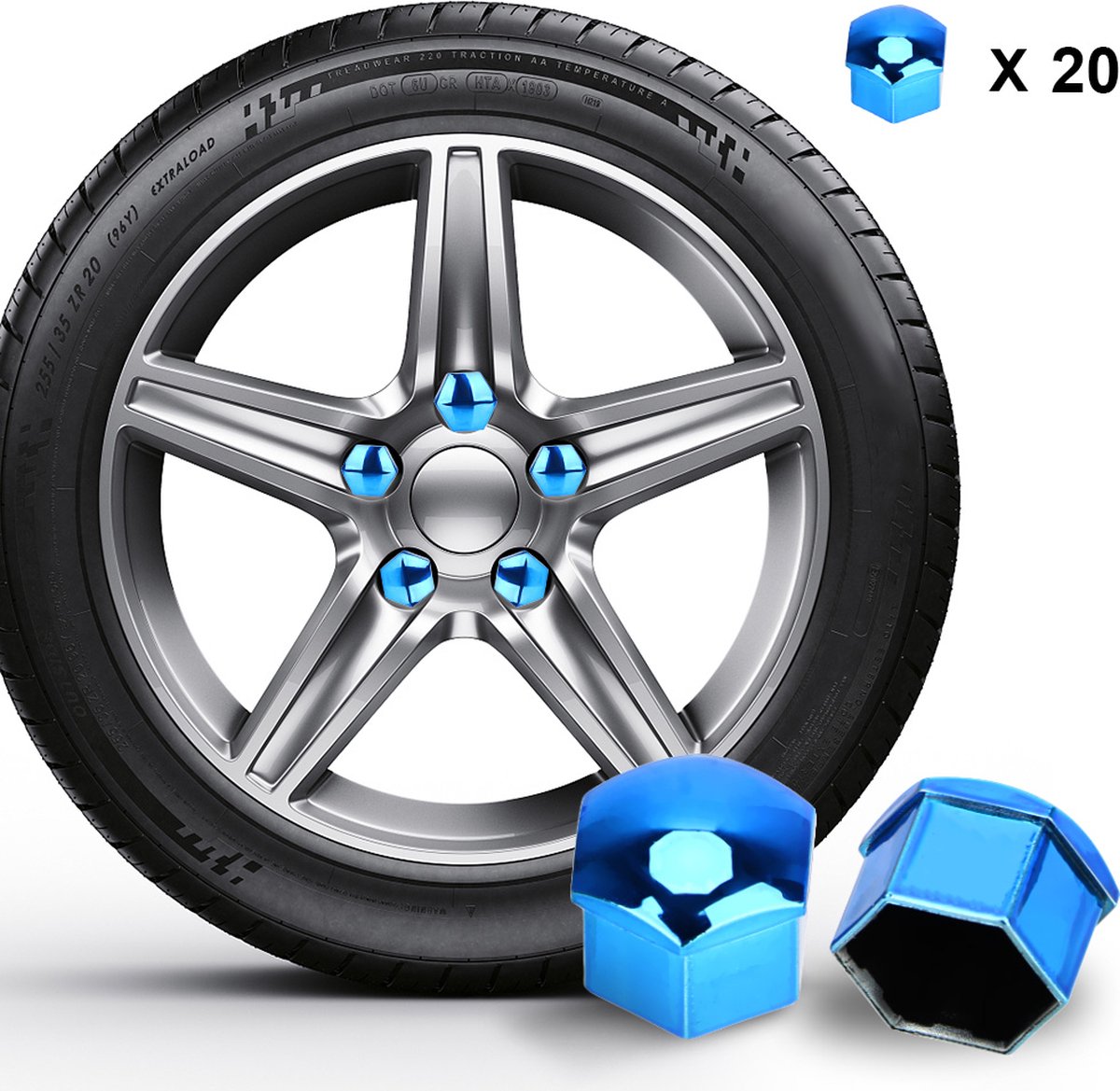 Wieldop beschermers - bechermkapjes - 20 stuks - blauw - 19 mm - wieldoppen - moerdoppen - hoezen - naafschroef beschermer
