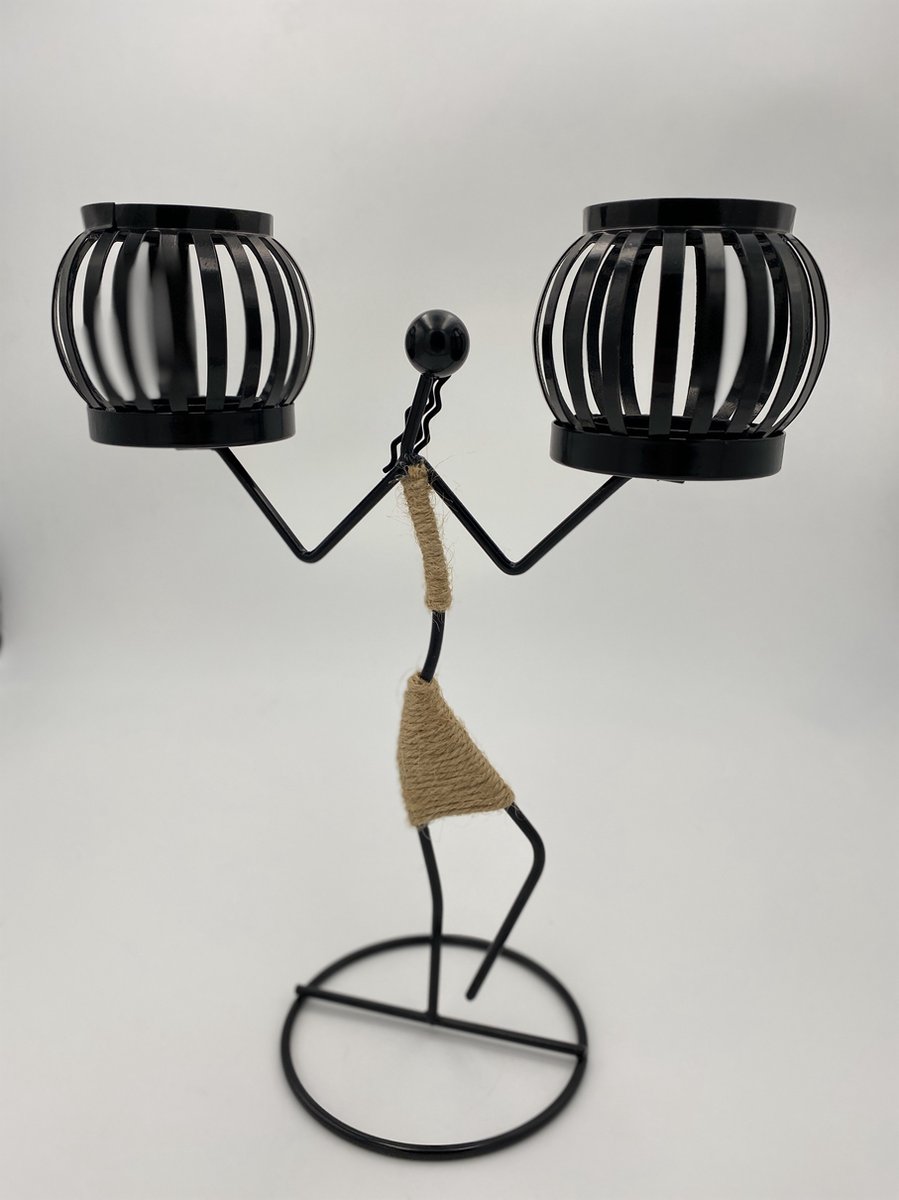 Nordic metalen kandelaar home decoratie kaars (Henneptouw A)