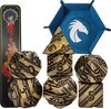 Afbeelding van het spelletje DnD Striped Metal dice set - Incl. Blazium Dice Tray & Metal Dragon Case – Ancient Brass – Dungeons and Dragons metalen dobbelstenen