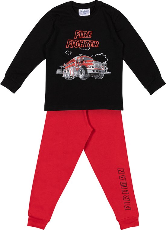 Fun2Wear - Pyjama Fire Fighter - Zwart / rood - Maat 122/128 -