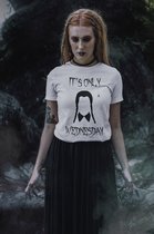 Rick & Rich - Wit T-shirt - It's only wednesday - The Addams Family - Gothic T-shirt - Wednesday T-shirt - Wit Wednesday T-shirt - Wit T-shirt maat L - T-shirt met ronde hals - Wednesday Addams