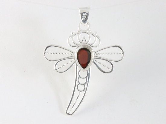Pendentif libellule en argent ajouré et grenat