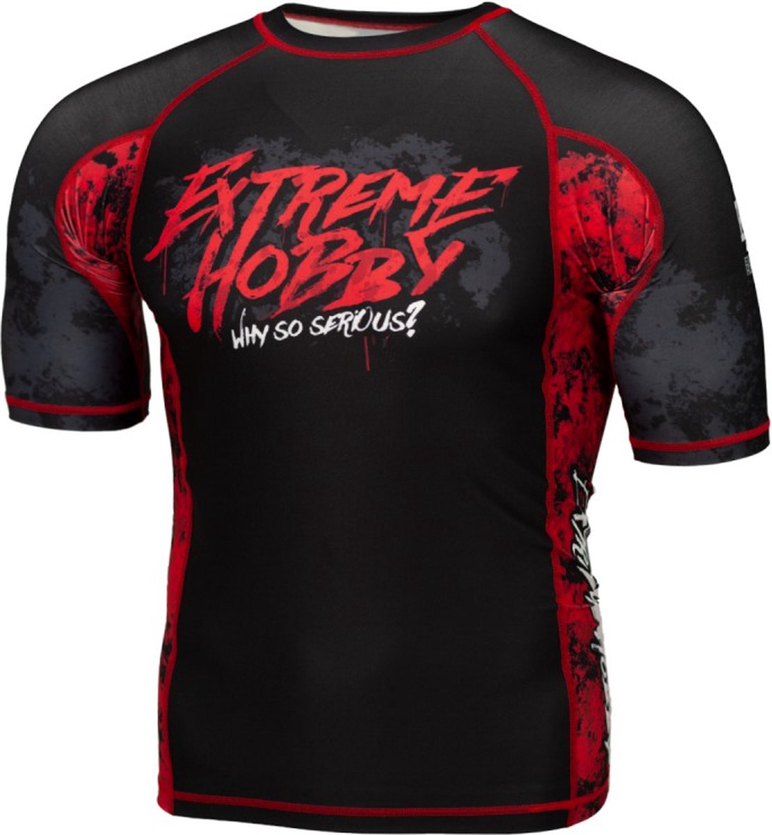 Extreme Hobby - Why So Serious - Rashguard Short Sleeve - Compression Shirt - Zwaart, Rood - Maat L