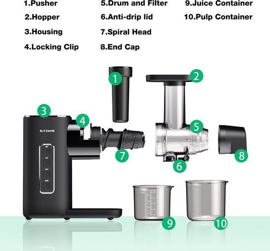 Slowjuicer Met 450ml Pulpcontainer - Sapcentrifuge voor Groenten & Fruit - 150W van SLO — afbeelding 5