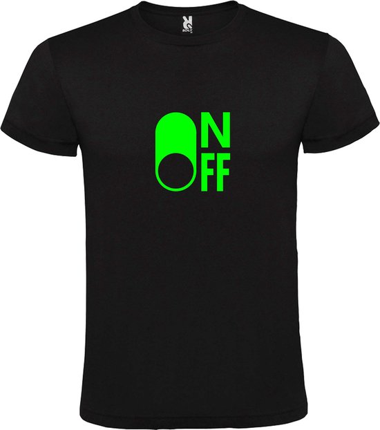 Zwart T-Shirt met “ On/Off Button OFF “ afbeelding Neon Groen Size XXXL