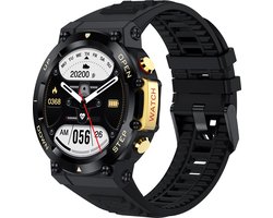 Belesy® AURORA - Smartwatch Heren –Horloge – Stappenteller – Calorieën – Constante Hartslag – Sporten – Bel functie - Je eigen foto als wijzerplaat - Kleurenscherm - Full Touch – Goud/Zwart - Siliconen - Moederdag