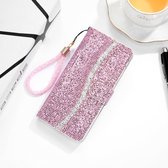 Voor Samsung Galaxy S21 5G Glitter Poeder Horizontale Flip Leren Case met Kaartsleuven & Houder & Lanyard (Roze)