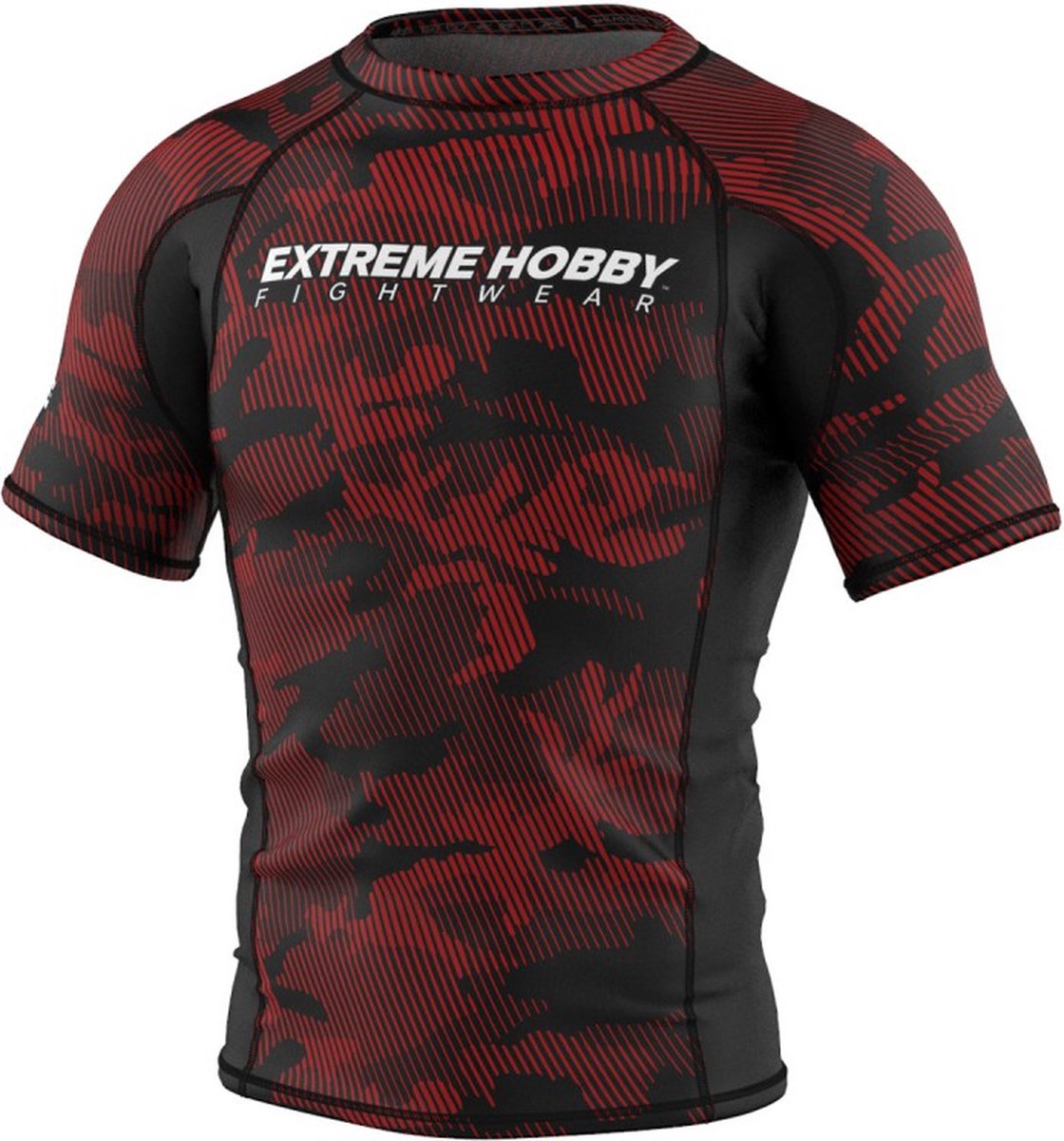 Extreme Hobby - Havoc Red - Rashguard Short Sleeve - Compression Shirt - Rood, Zwaart - Maat XL