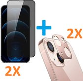 2X Privacy Scherm Tempered Glass Screen Protector Anti-Spy  + 2X Camera lens Beschermer Rosegoud Geschikt voor: Apple iPhone 12 Mini (5.4inch)