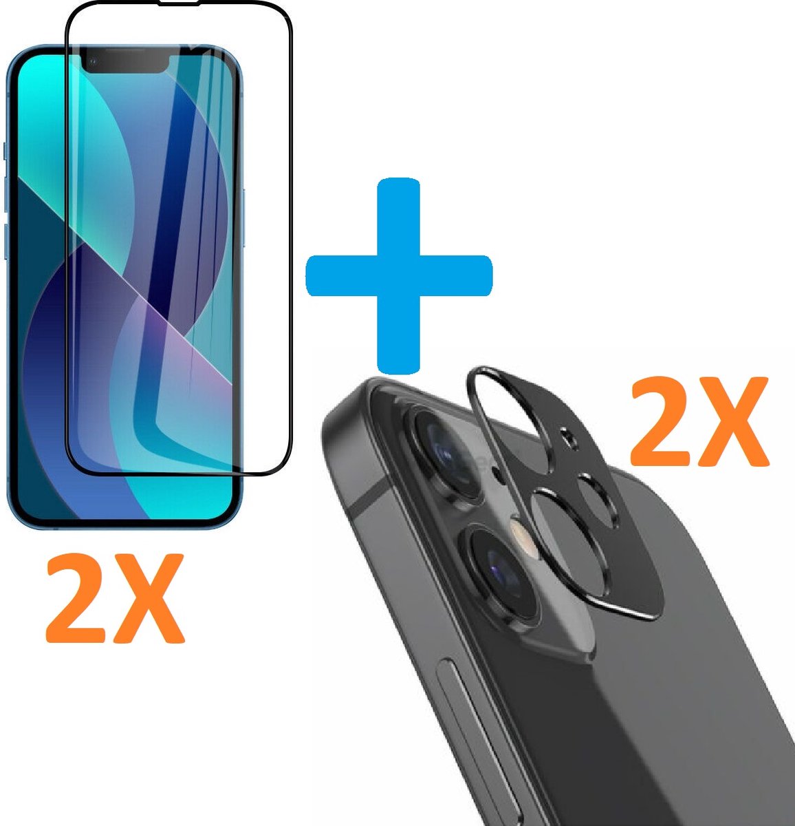 2X Volledige Dekking Scherm Tempered Glass Screen Protector + 2X Camera lens Beschermer goud Geschikt voor: Apple iPhone 13